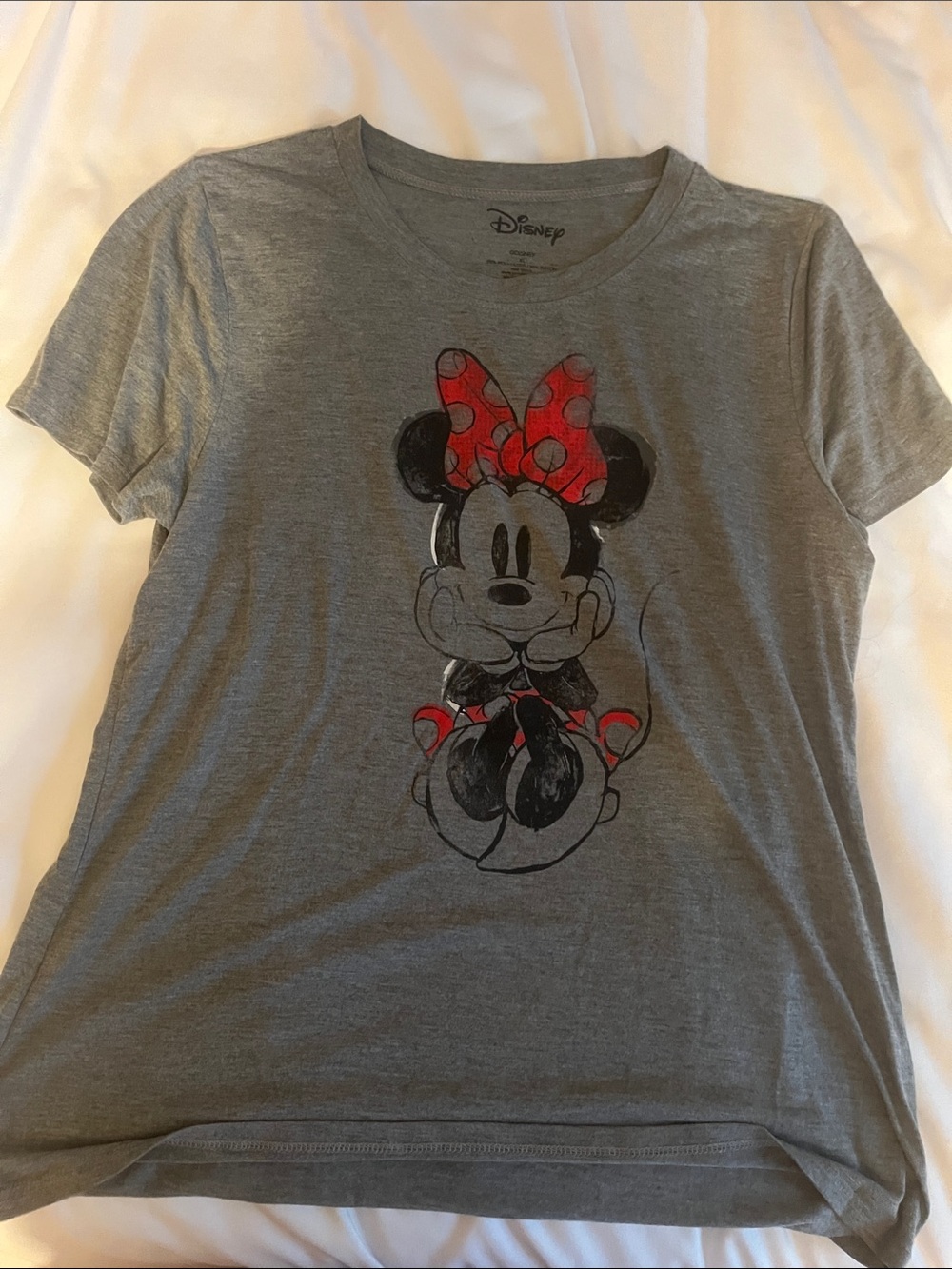 Disney Gray Minnie Mouse Tee with Red Polka-Dot Bow